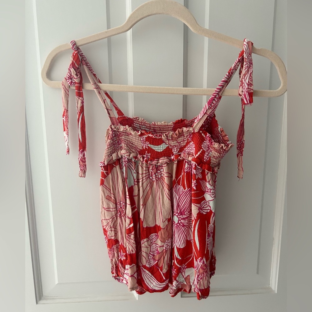 Floral top with tie sleeves